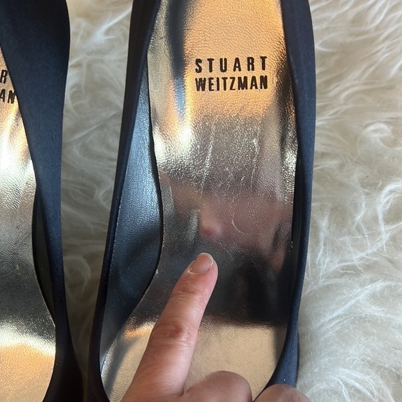 Stuart Weitzman Black Polly Pump Satin Peep Toe Pumps Stiletto Heels Size 8 - Picture 12 of 13